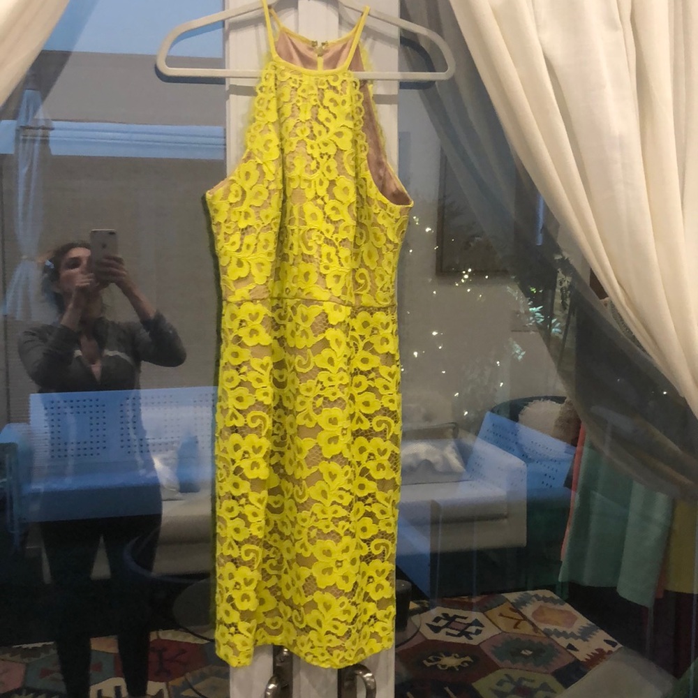 Trina Turk Parry yellow lace sheath dress
